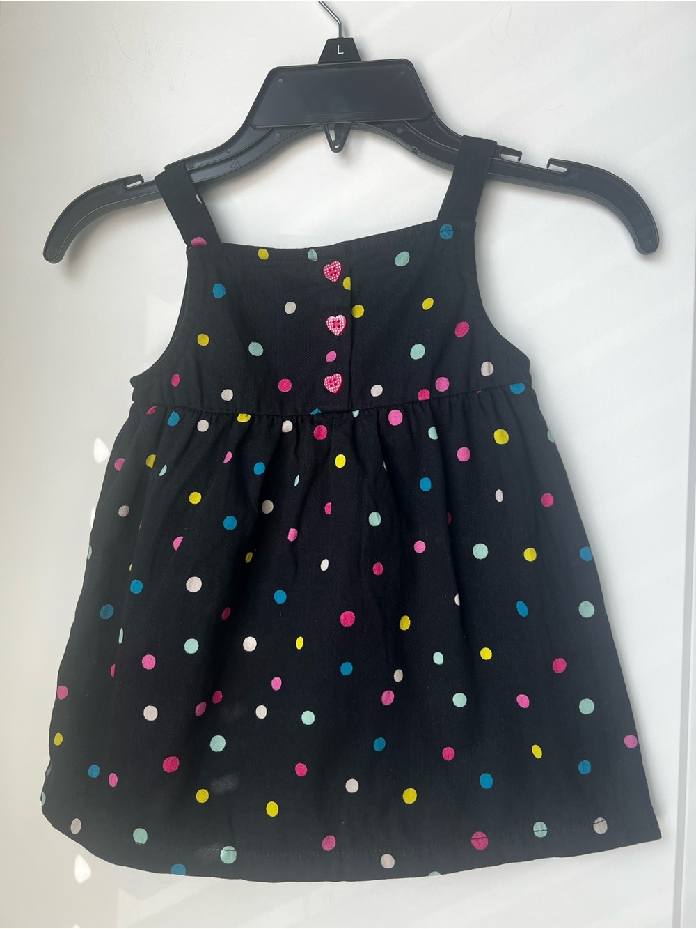 Girls' Black Polka Dot Sundress with Heart Buttons